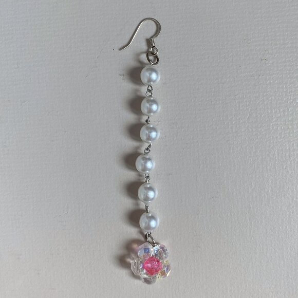 handmade beaded flower & pearl earring - Picture 1 of 4